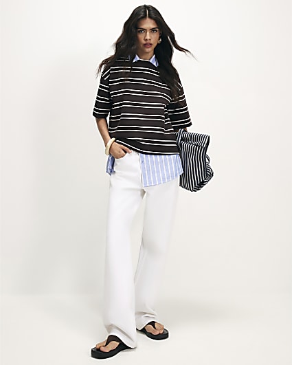 Brown Premium Stripe Boxy Fit T-Shirt