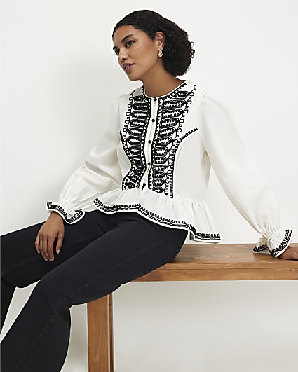 White Poplin Drummer Style Peplum Top