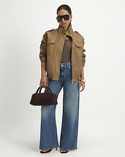 Petite Blue High Waist Washed Wide Leg Jeans