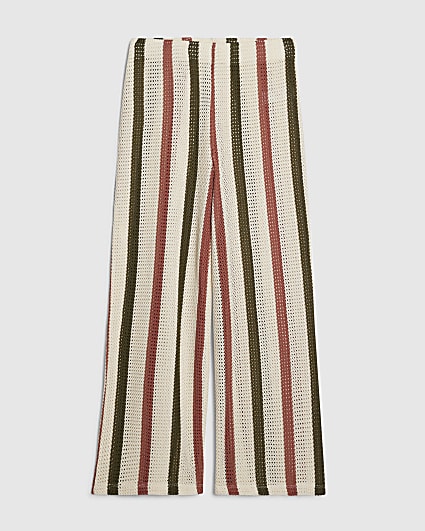Petite Cream Crochet Stripe Wide Leg Trousers