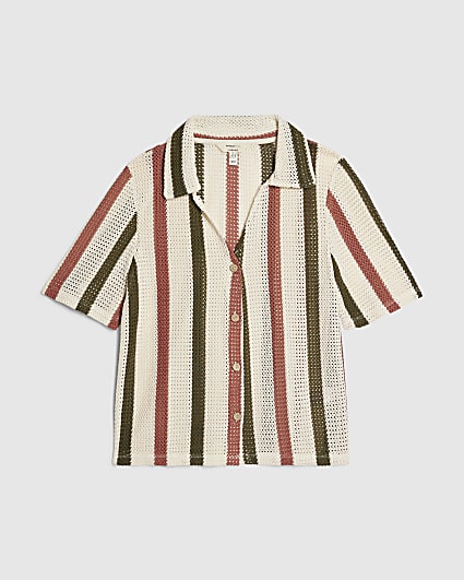 Petite Cream Crochet Stripe Shirt