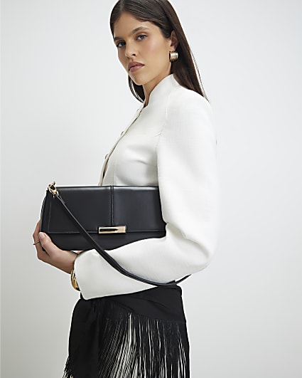 Black Bar Flap Over Clutch Bag