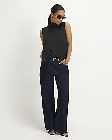 Petite Navy Relaxed Straight Leg Jeans
