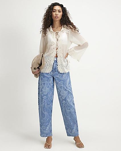Blue Paisley Core Barrel Leg Jeans