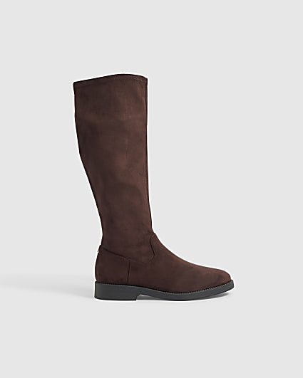Brown Faux Suede Knee High Boots