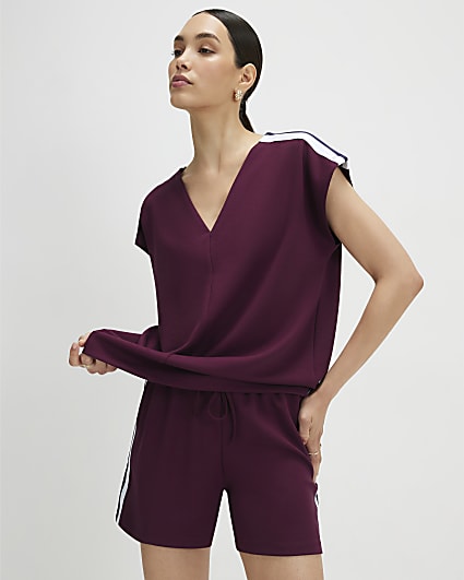 Red Premium Tape V Neck Top