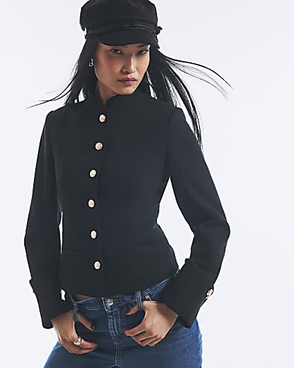 Black High Neck Military Jacket