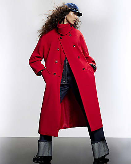 Red Funnel Neck Robe Coat