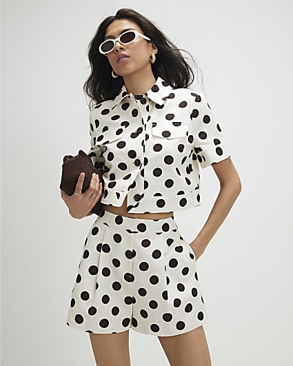 White Linen Blend Polka Dot Jacket