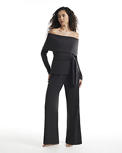 Black Bardot Jersey Wide Leg Trouser Set
