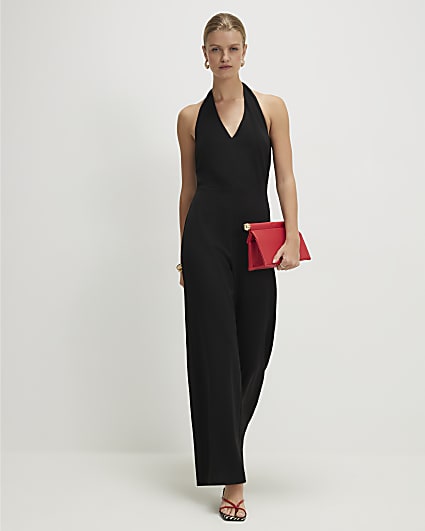 Black Sleeveless Halter Neck Jumpsuit