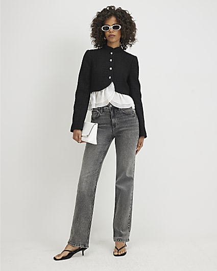 Grey Stretch Straight Leg Jeans