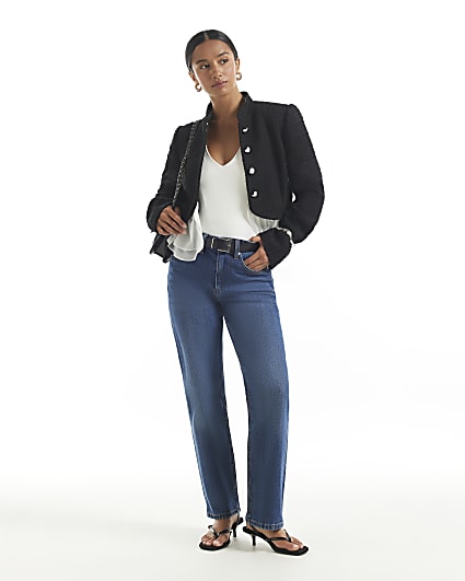 Petite Blue Belted Stretch Straight Leg Jeans