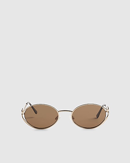 Gold Oval Metal Trim Slim Sunglasses