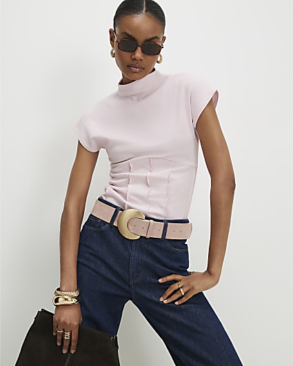 Pink High Neck Corset Top