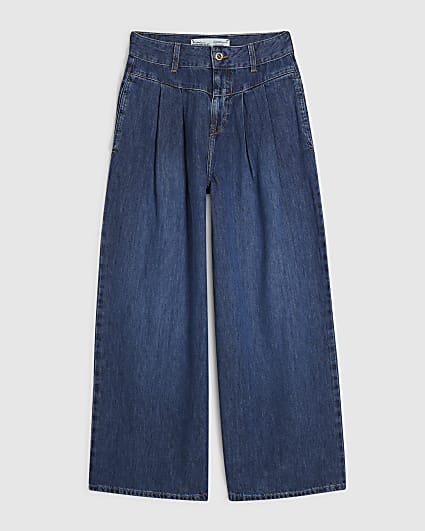Petite Blue High Waisted Wide Leg Jeans