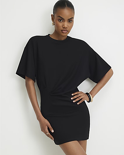 Black Tuck Side Mini Dress