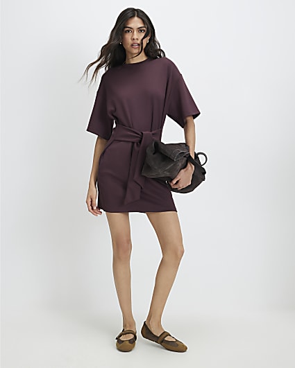 Purple Premium Tie Front Mini Dress