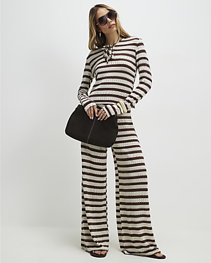 Brown Stripe Textured Trousers