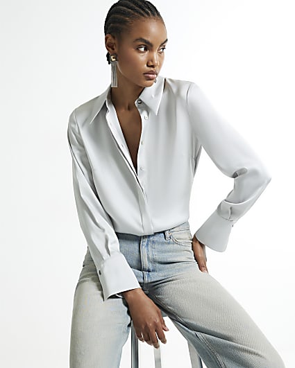 Silver Slimline Satin Shirt