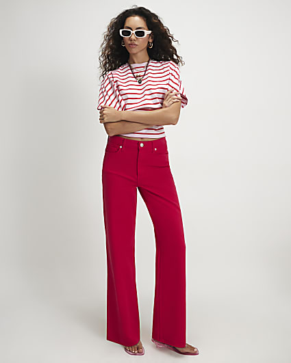 Red High Waisted Relaxed Straight Leg Jeans