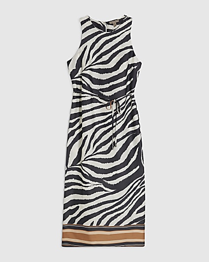 Petite Cream Zebra Midi Slip Dress