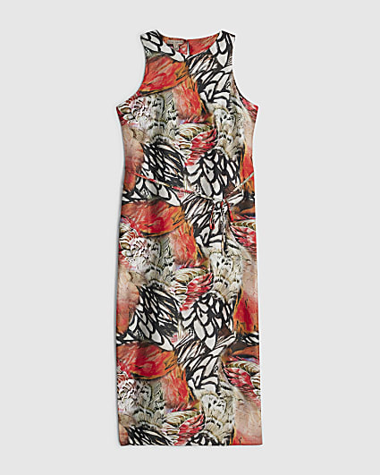 Petite Cream Printed Midi Slip Dress