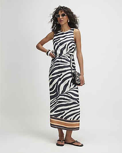 Cream Zebra Slip Midi Dress