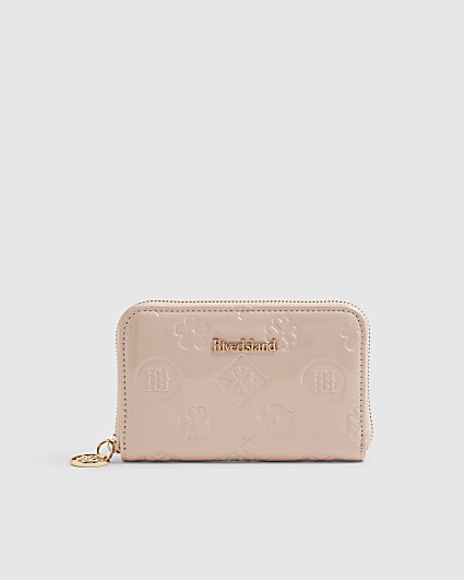 Pink Embossed Monogram Patent Zip Purse