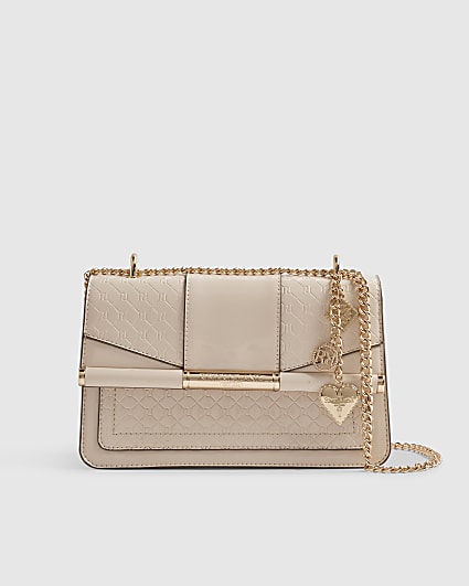 Cream Monogram Gold Chain Shoulder Bag