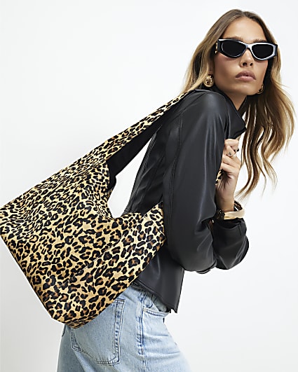 Brown Leopard Print Hair On Leather Bag
