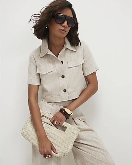 Beige Cotton Pocket Detail Jacket