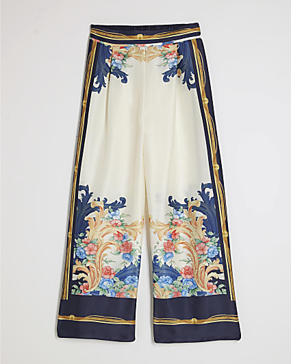 Petite Yellow Satin Paisley Wide Leg Trousers