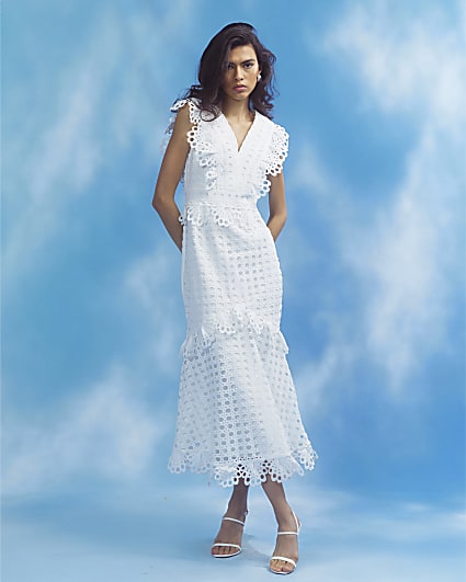 White Broderie Midi Dress
