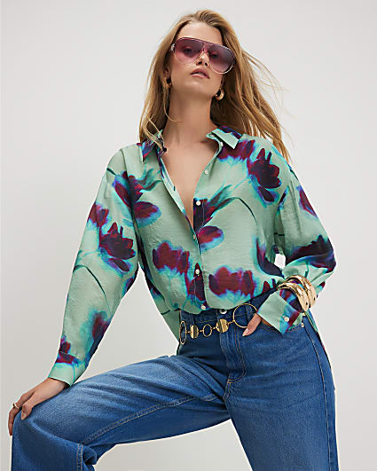 Blue Floral Long Sleeve Blouse