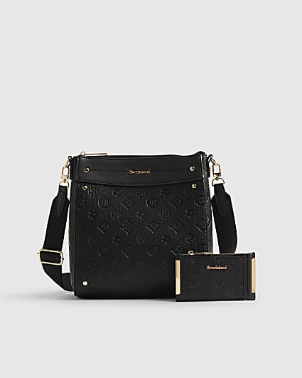 Black Monogram Embossed Messenger Bundle