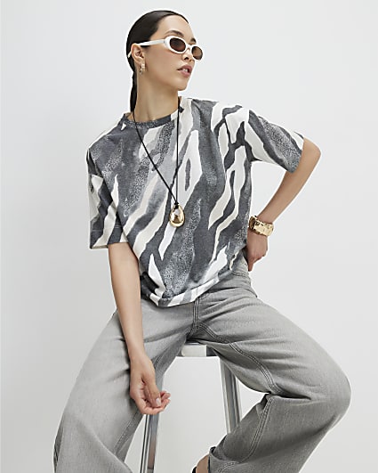 Grey Zebra Print Boxy T-shirt