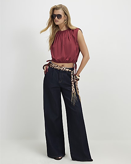 Red Short Sleeve Bubble Hem T-shirt