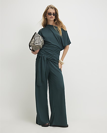 Green Cotton Tie Waist Trousers