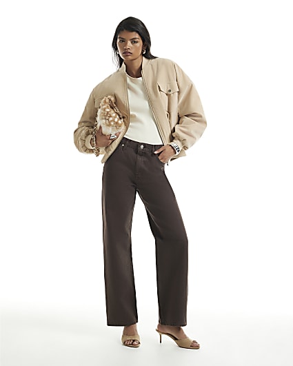 Brown High Waisted Relaxed Straight Leg Jeans