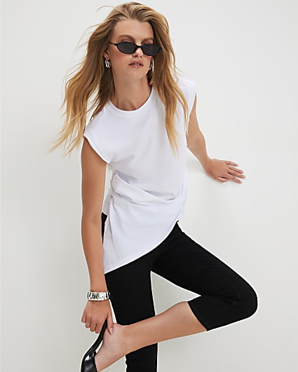 White Sleeveless Asymmetric Longline Top