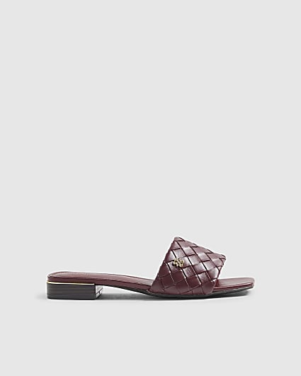 Red Woven Mule Flat Sandals