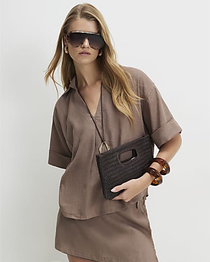 Beige Linen Blend Short Sleeve Shirt
