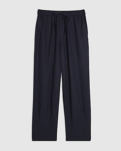 Petite Navy Linen Blend Tapered Trousers