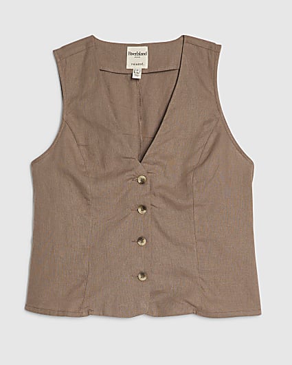 Petite Beige Linen Blend Waistcoat
