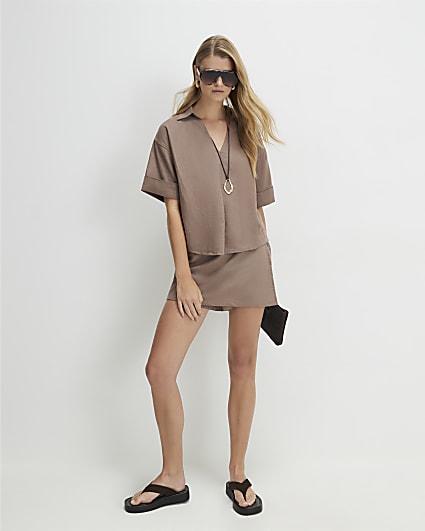 Beige Linen Blend Skort