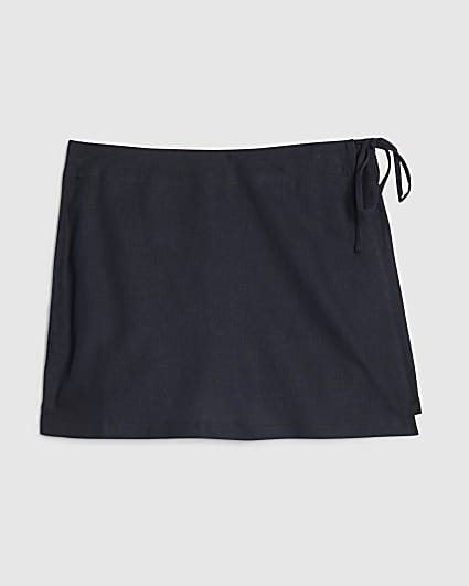 Petite Navy Linen Blend Skort