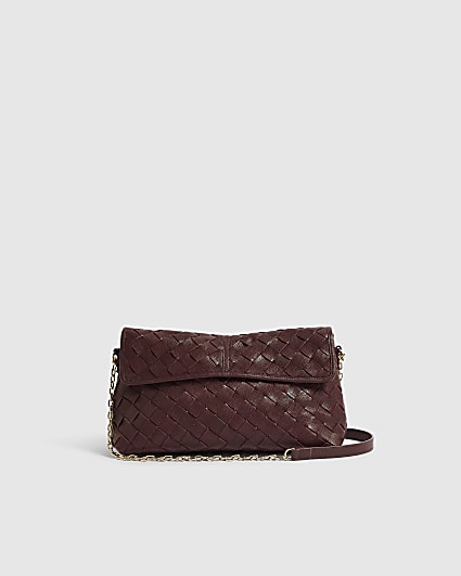 Burgundy Leather Chain Suede Shoulder Bag