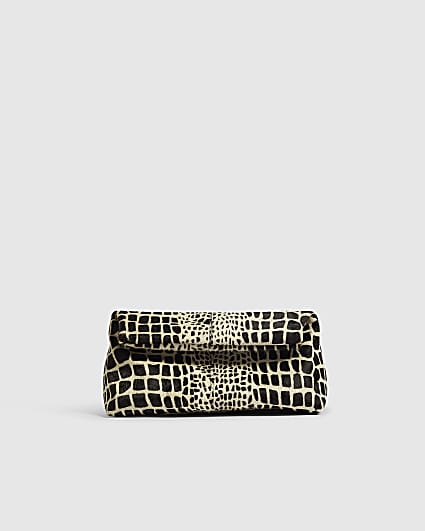 Black Animal Print Hair On Leather Clutch Bag