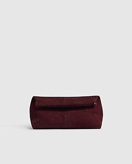Burgundy Suede Framed Clutch Bag